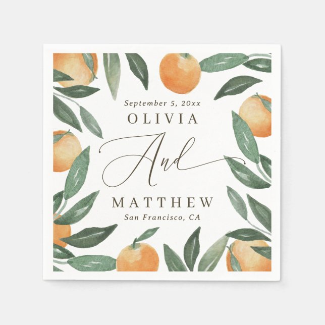 Guardanapo De Papel Italian Orange Wedding | Rustic Citrus Garden (Frente)