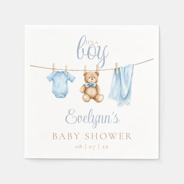 Guardanapo De Papel Its A Boy Blue Clothesline Baby Shower (Frente)