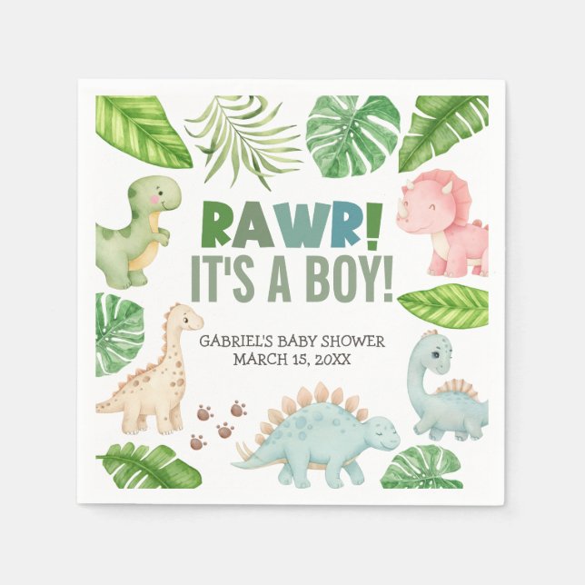 Guardanapo De Papel It's a Boy Dinosaur Baby Shower (Frente)