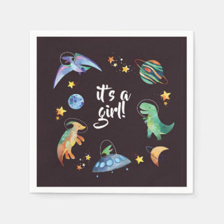 Guardanapo De Papel It's a Girl Space Dinosaur Galaxy Baby Shower