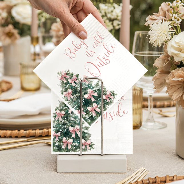 Guardanapo De Papel It's Cold Outside Winter Pink Bow Girl Baby Shower (Criador carregado)