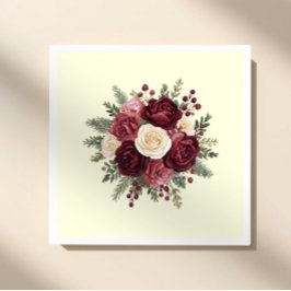 Guardanapo De Papel Ivory and Burgundy Floral Wedding Paper Napkin