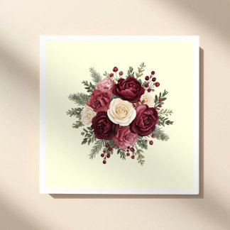 Guardanapo De Papel Ivory and Burgundy Floral Wedding Paper Napkin