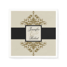 Ivory Black e Dourado Casamento tema damasco Napki