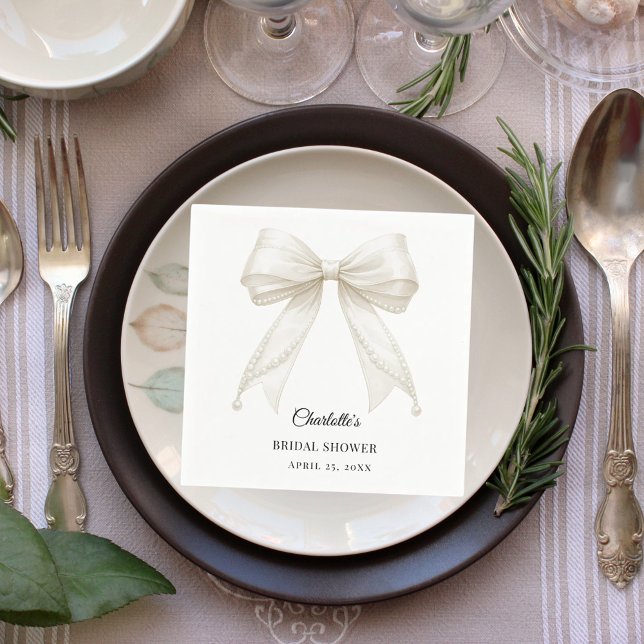 Guardanapo De Papel Ivory bow pearls elegant Bridal Shower Luncheon (Criador carregado)