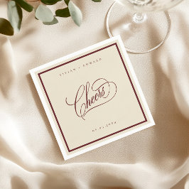 Guardanapo De Papel Ivory Burgundy Classic Border Cheers Retro Wedding