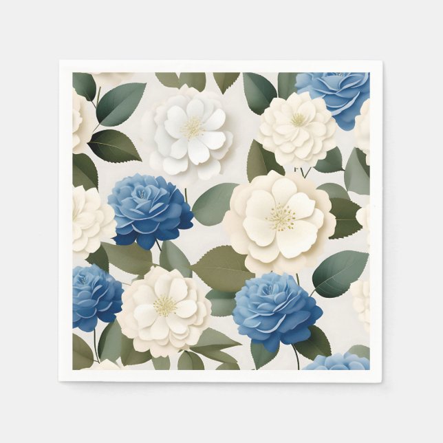 Guardanapo De Papel Ivory e Blue Hydrangea (Frente)
