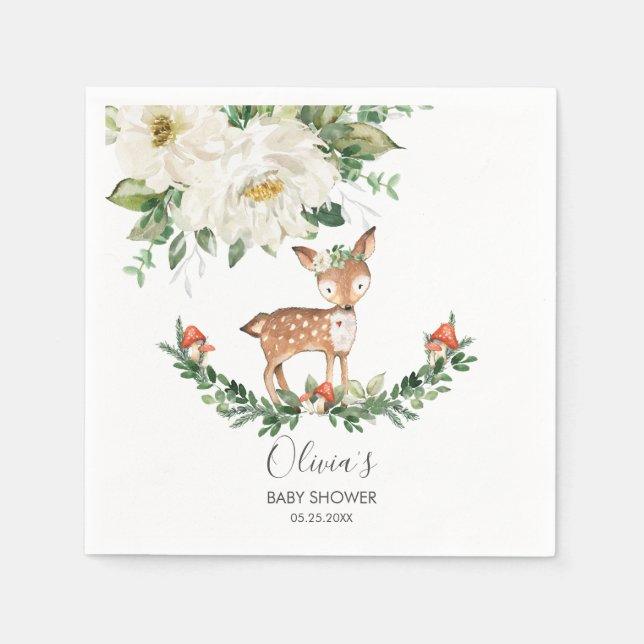 Guardanapo De Papel Ivory Floral Deer Fawn Chá de fraldas Servietts (Frente)