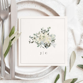 Guardanapo De Papel Ivory Floral Watercolor Iniciais de Casamento Napk