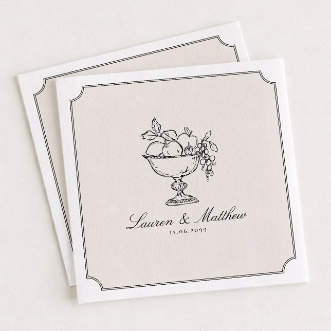 Guardanapo De Papel Ivory Fruit Bowl Double Frame Wedding Napkins (Criador carregado)