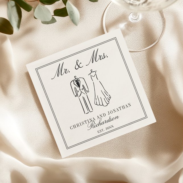 Guardanapo De Papel Ivory Mr & Mrs Personalized Old Money Wedding  (Criador carregado)