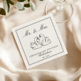 Guardanapo De Papel Ivory Mr & Mrs Romantic Swans Old Money Wedding 