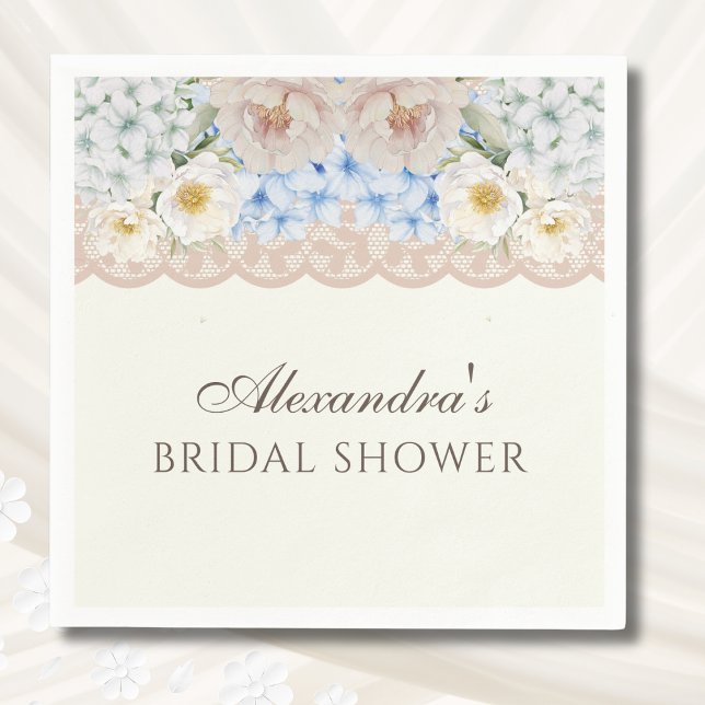 Guardanapo De Papel Ivory Peony Hydrangea Bridal Shower Paper Napkin (Criador carregado)