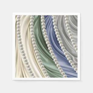 Guardanapo De Papel Ivory,Verde,Azul,Seda Dourada e Pérolas Nápoles