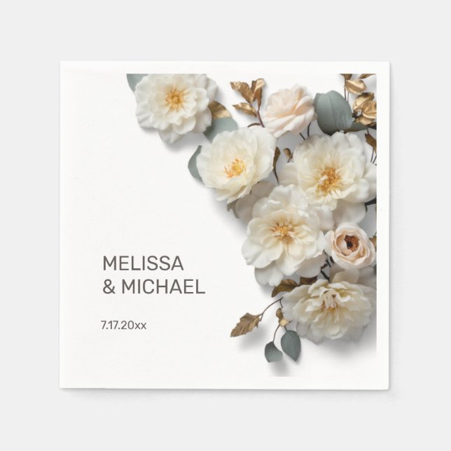 Guardanapo De Papel Ivory White 3D Roses Wedding (Frente)