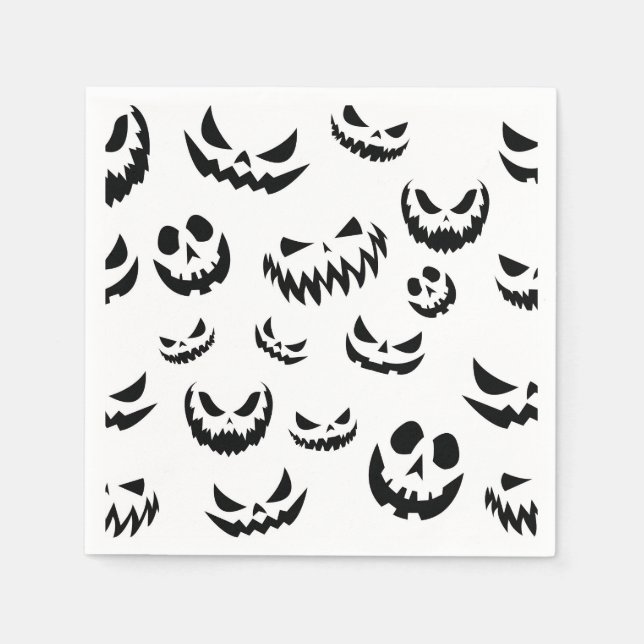 Guardanapo De Papel Jack O Lanterna Pumpkin Rosto Preto e Branco (Frente)