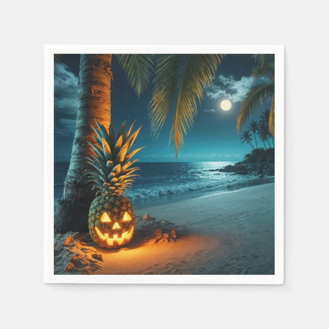 Guardanapo De Papel Jack-o-lanterno Pineapple Em Uma Praia (Frente)