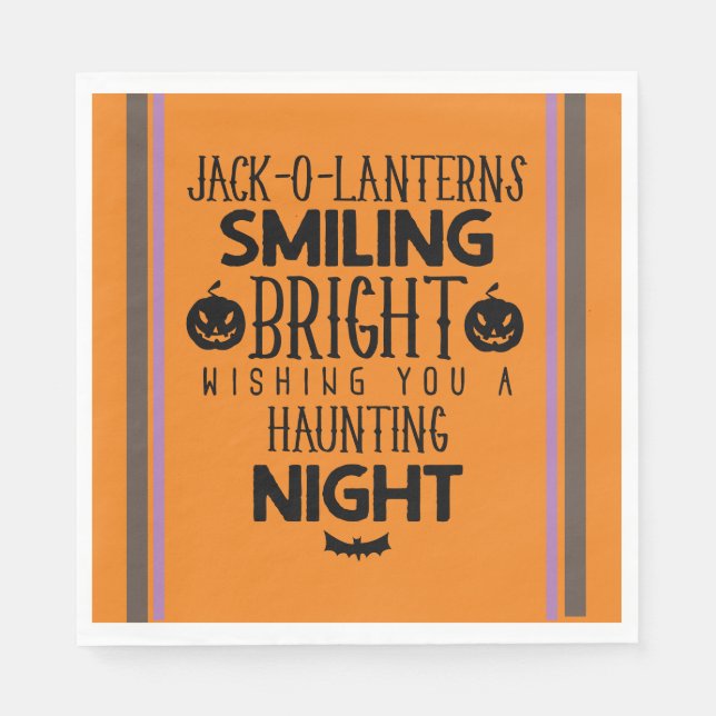 Guardanapo De Papel Jack O Lanterns Sorrindo Brilho, Halloween (Frente)