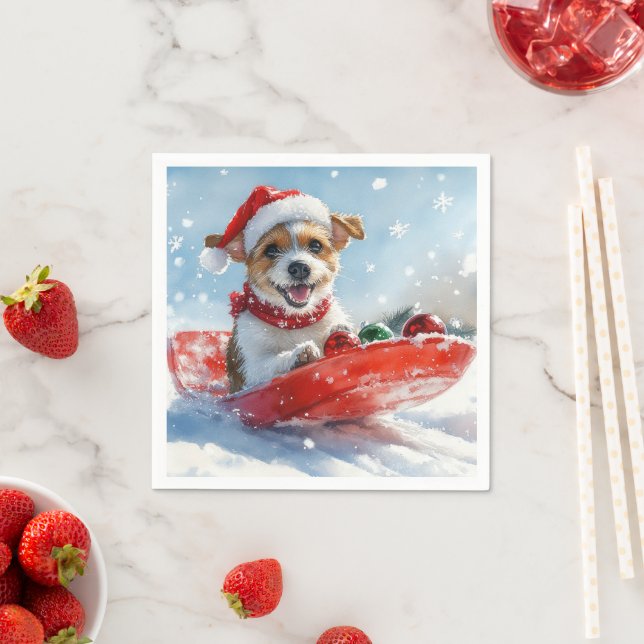 Guardanapo De Papel Jack Russell Dog em Sledge Deixe-o nevar no Natal (Insitu)