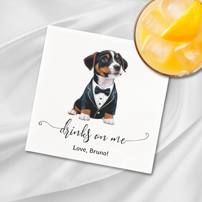Guardanapo De Papel Jack Russell Puppy Bebe Em Mim Casamento (Jack Russell Puppy Drinks On Me Wedding Napkins)