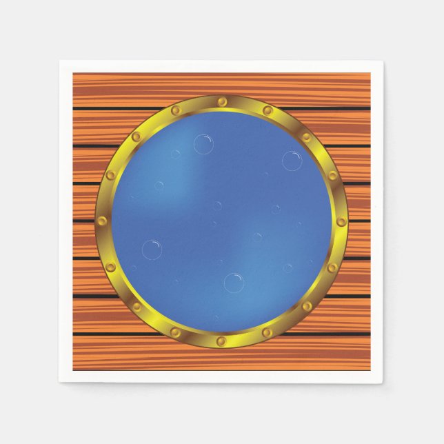 Guardanapo De Papel Janela de Porão de Navio Náutico com Água Azul (Frente)
