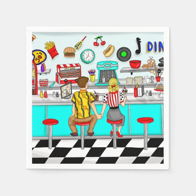 Guardanapo De Papel Jantar da década de 1950 | Mãos Casais (Frente)