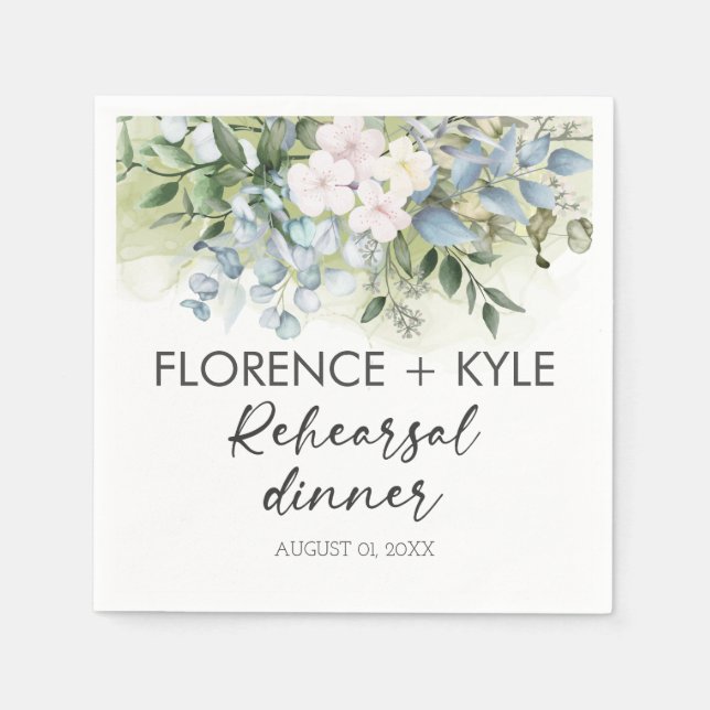 Guardanapo De Papel Jantar de Ensaio Elegante Verde Eucalipto Pó (Frente)