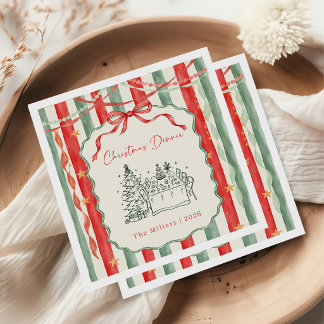 Guardanapo De Papel Jantar de Natal com Laço de Listra Vintage