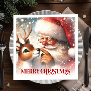 Guardanapo De Papel Jantar de Natal com Papai Noel e Rudolph Clássico