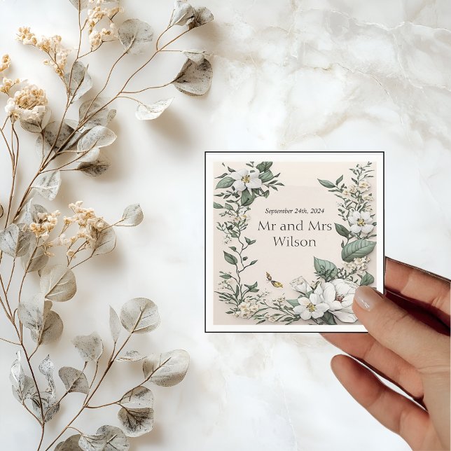 Guardanapo De Papel Janto Casamento de Manteiga Branca Magnolias e Coc (Criador carregado)