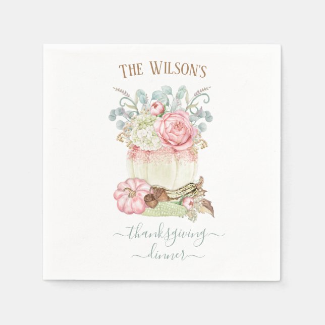 Guardanapo De Papel Janto de Ação de Graças Pumpkin Rosa Verde (Frente)