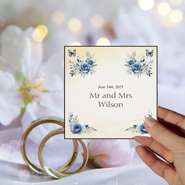 Guardanapo De Papel Janto de Casamento de Flores Azuis Modernas e Borb (Criador carregado)