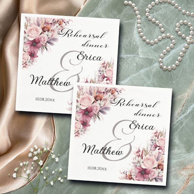 Guardanapo De Papel Janto de ensaio Casamento Floral Dusty Pink Boho (Criador carregado)