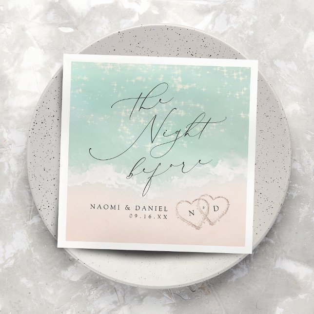 Guardanapo De Papel Janto de Ensaios de Praia do Sand Hearts de Script (Modern Script Sand Hearts Beach Rehearsal Dinner Napkins)