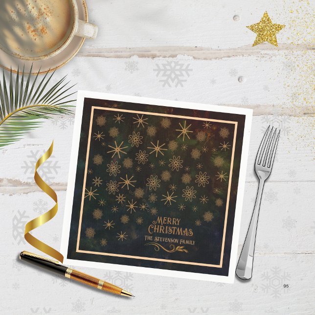Guardanapo De Papel Janto de Natal Dourado Star & Snowflake (Luxury Gold Star & Snowflake Christmas Dinner Napkins)