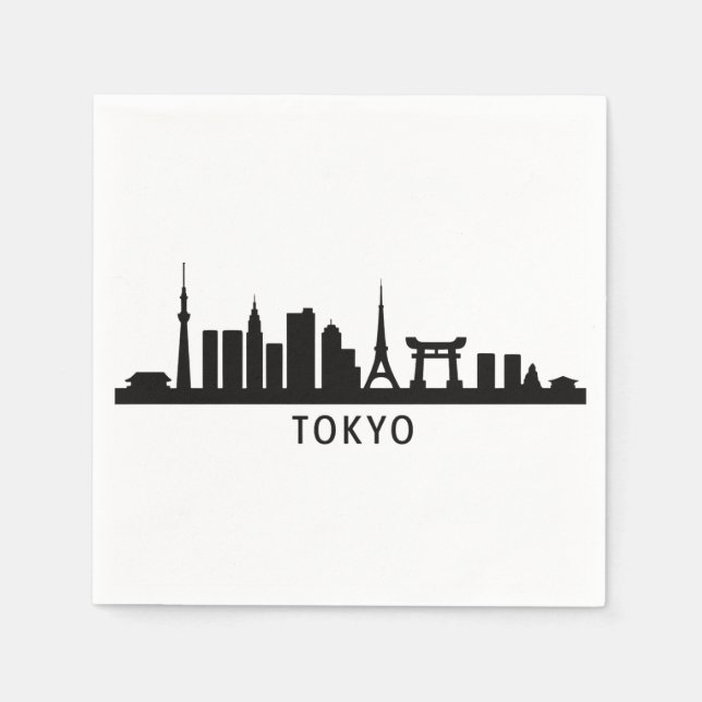 Guardanapo De Papel Japan Cityscape Travel | Tokyo Skyline Silhouette (Frente)