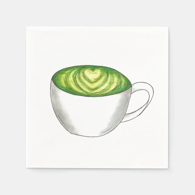 Guardanapo De Papel Japonês Matcha Green Tea Latte Teacup Foodie (Frente)