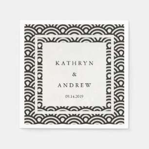 Guardanapo De Papel Japonês Seigaiha Onda Negro Elegante + Branco