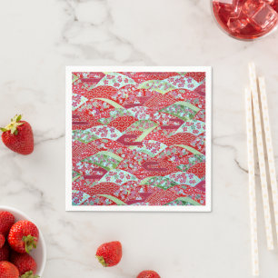 Guardanapo De Papel Japonês Washi Red Floral Origami Yuzen Napkins
