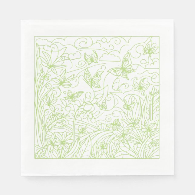 Guardanapo De Papel Jardim de Borboletas Verde (Frente)