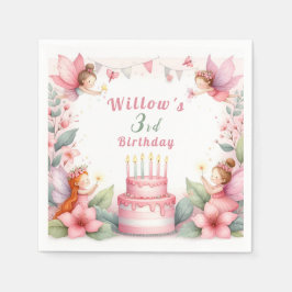 Guardanapo De Papel Jardim de fada rosa entoado - Aniversário