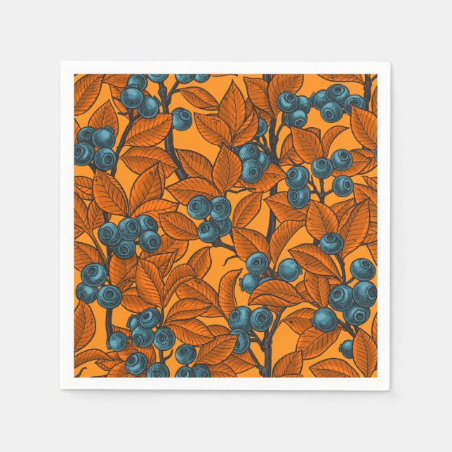 Guardanapo De Papel Jardim de mirtilo, azul e laranja (Frente)