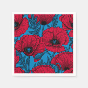 Guardanapo De Papel Jardim de papoila vermelho em azul