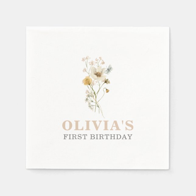 Guardanapo De Papel Jardim de vassoura Elegante Primeiro Aniversário (Frente)