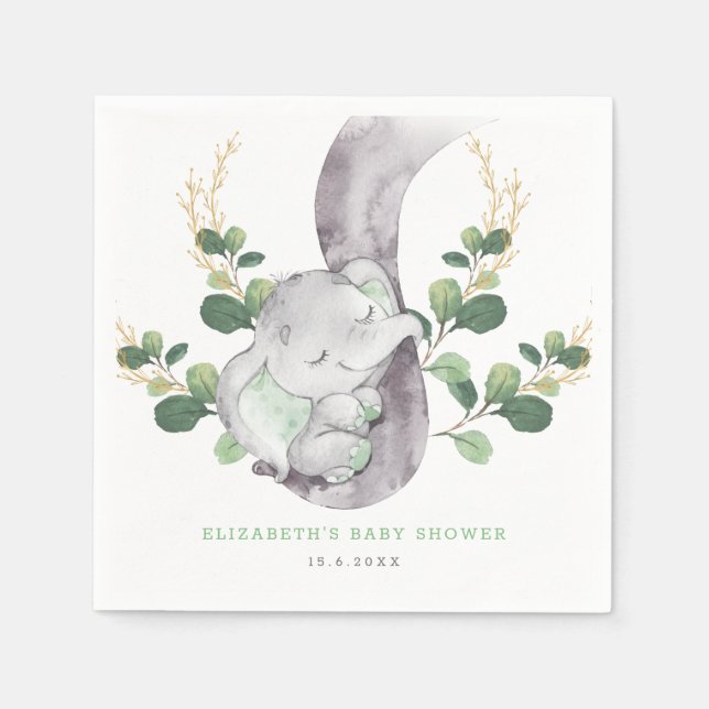 Guardanapo De Papel Jardim Dourado Verde do Bebê Elefante Moderno (Frente)