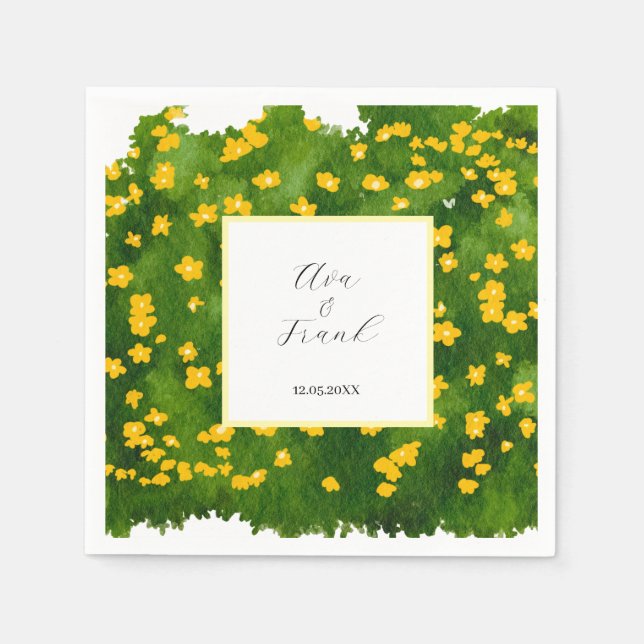 Guardanapo De Papel Jardim Floral Amarelo Aquarela Casamento Branco (Frente)