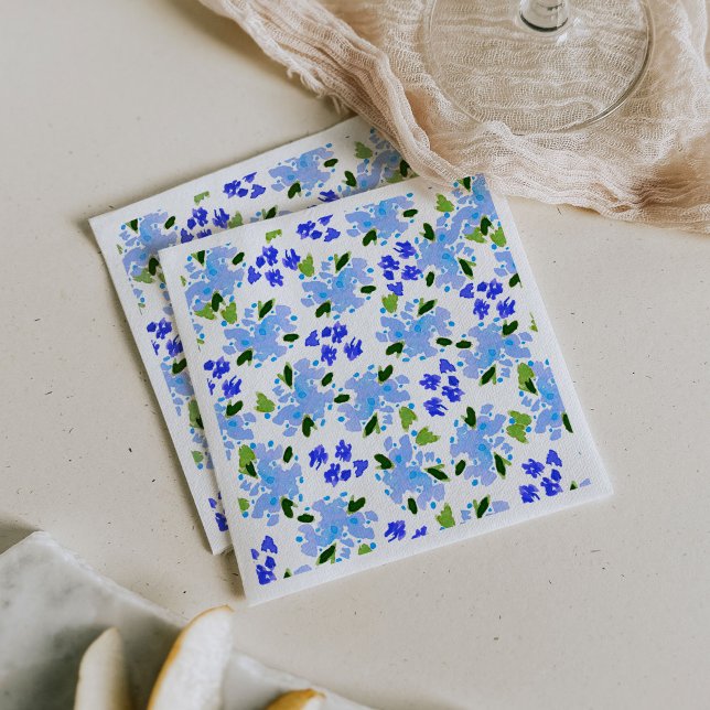 Guardanapo De Papel Jardim Floral Aquarela Azul (Blue watercolor floral garden paper party napkins.)