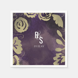 Guardanapo De Papel Jardim Floral Botânico Casamento Rosa Dourado Roxo