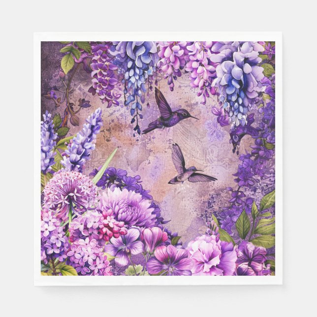 Guardanapo De Papel Jardim Floral Napkin Hummingbird Wisteria (Frente)