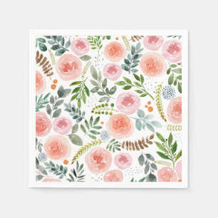 Guardanapo De Papel Jardim - Padrão de Rosa e Folha em Aquarela